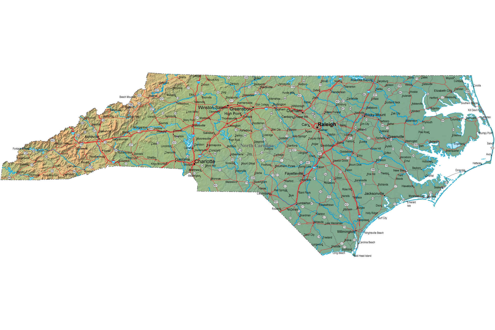Сколько в северной каролине. Карта Северной Каролины.